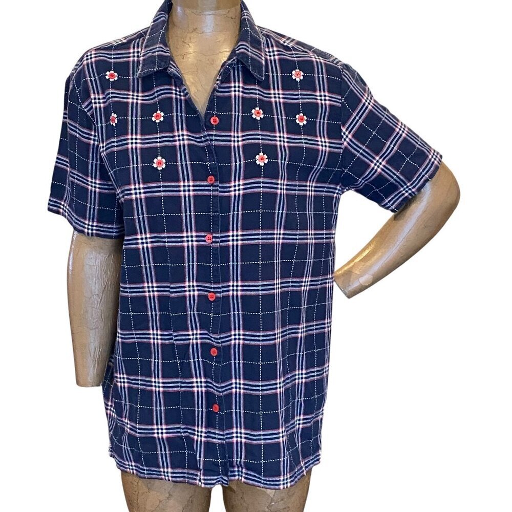 Bobbie Brooks Cotton Short Sleeve Embroidered‎ Button-Front Shirt L 12-14 # 228L